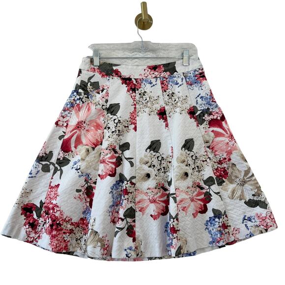 WHBM Floral Pink Cream Feminine Modest A Line Circle Skirt Womens Size 6 - Picture 1 of 14